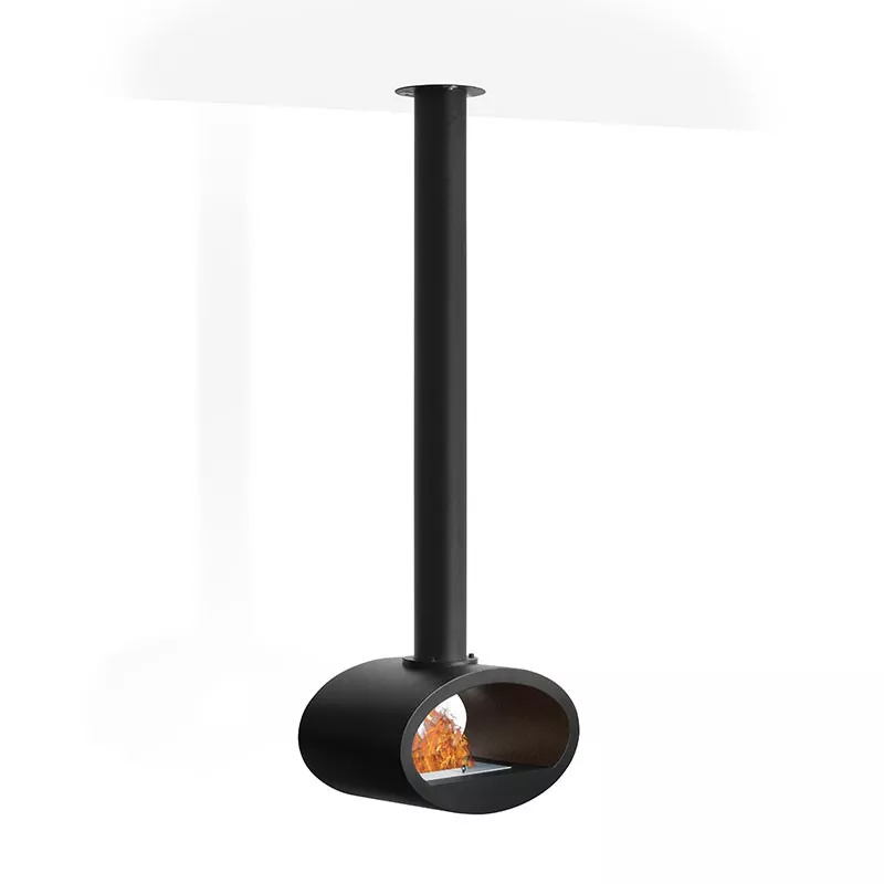 Cheminée suspendue bio éthanol Ellipse Couleur Noir Option Petit modèle (H. 189cm) Ouverture Ouvert des 2 côtés