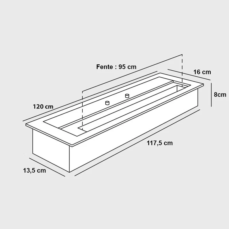 Foyer éthanol 120cm pour âtre sur-mesure