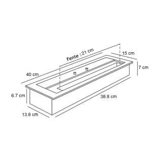 Foyer éthanol 40 cm, puissance 2.8kW